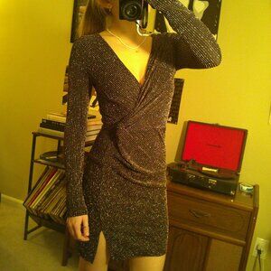 Francesca's Mi Ami Long Sleeve Sparkly V-Neck Dress